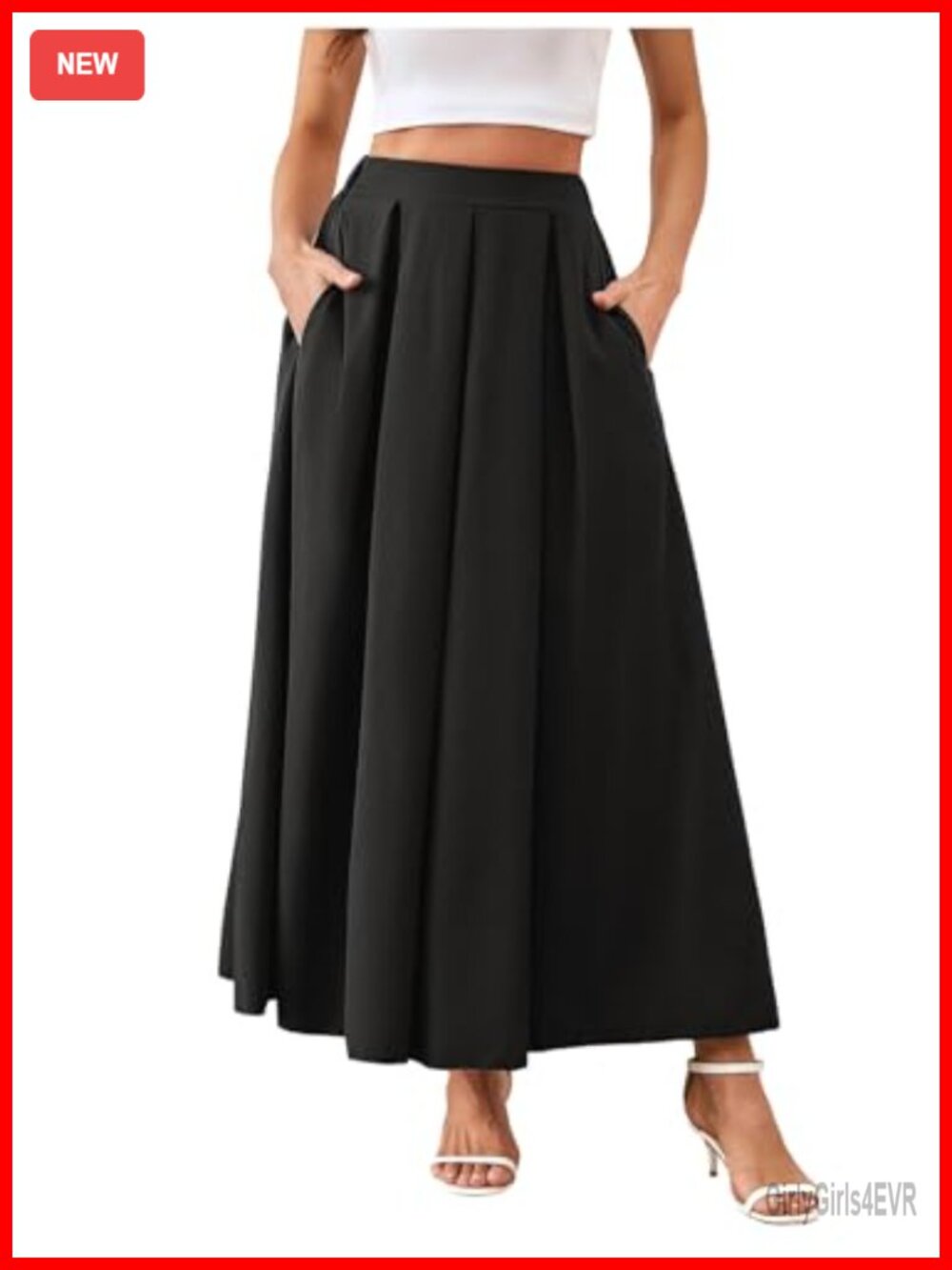 Pleated High Waist A-Line Maxi Skirt Flowy Business Casual